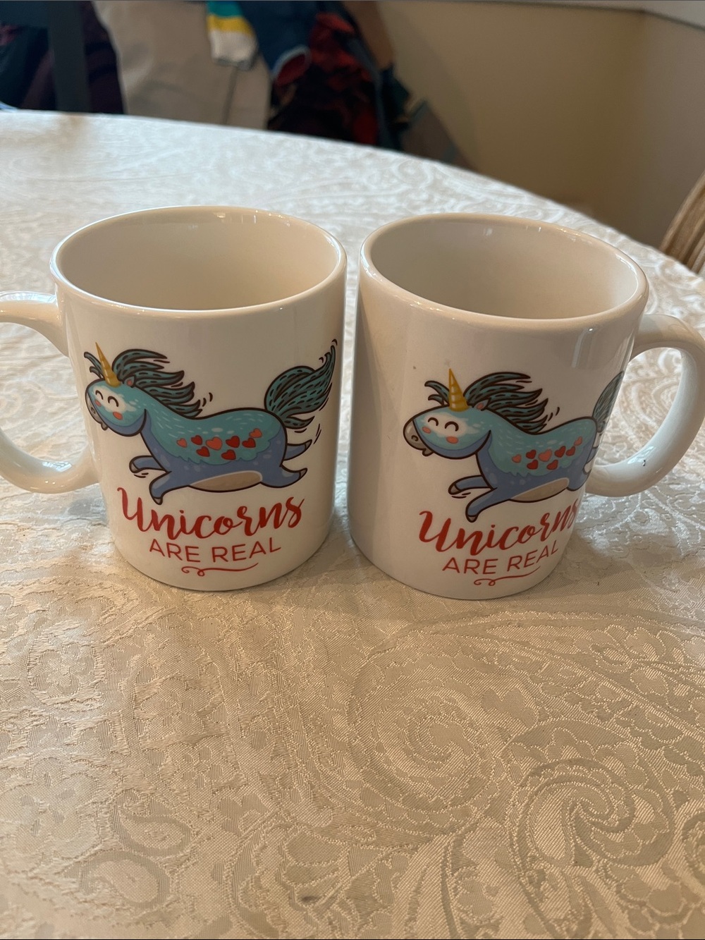 Blue Unicorn Ceramic Mug Set of 2 - 'Unicorns Are Real by P. Graham Dunn in EUC